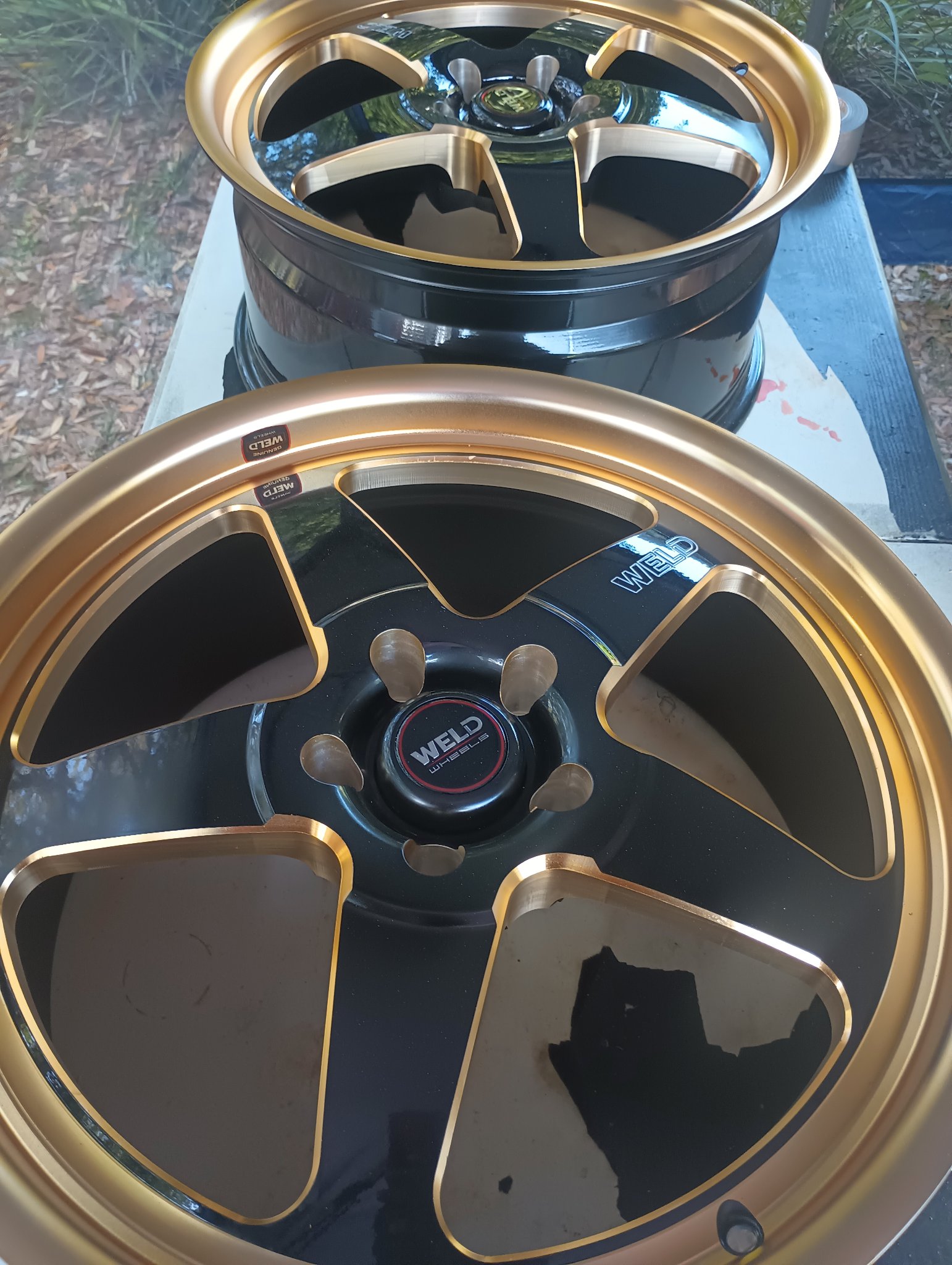 ChromeKarats gold plating work — Weld Performance Black & Gold Wheels — Pair Shot